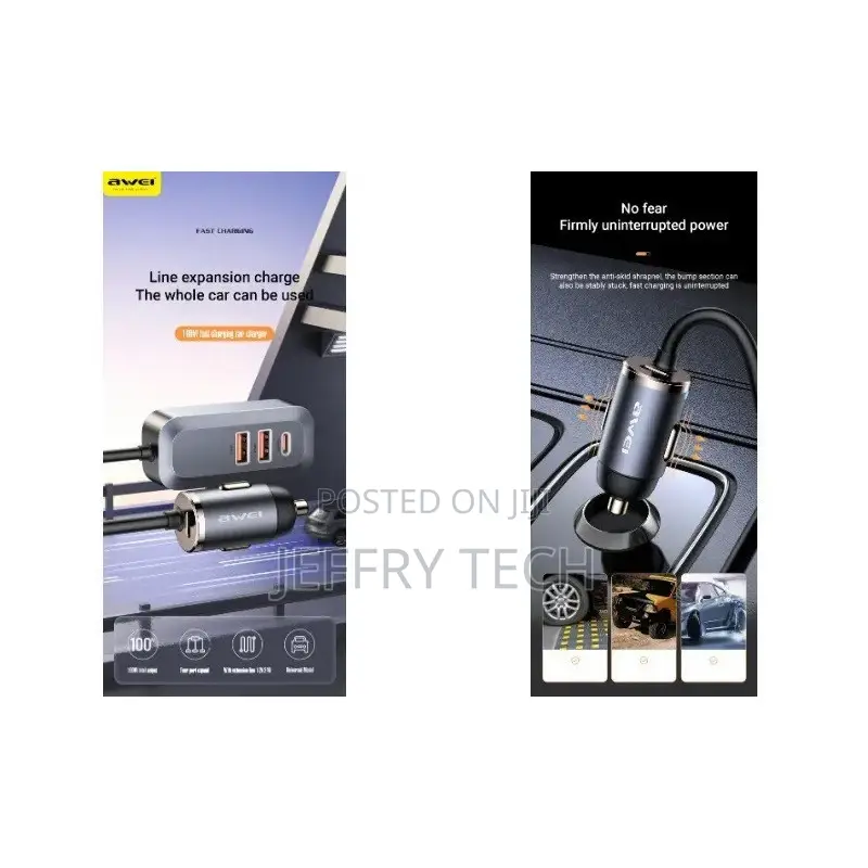 Awei Fast Charging Car Charger With Ports: 2xusb With Type-C