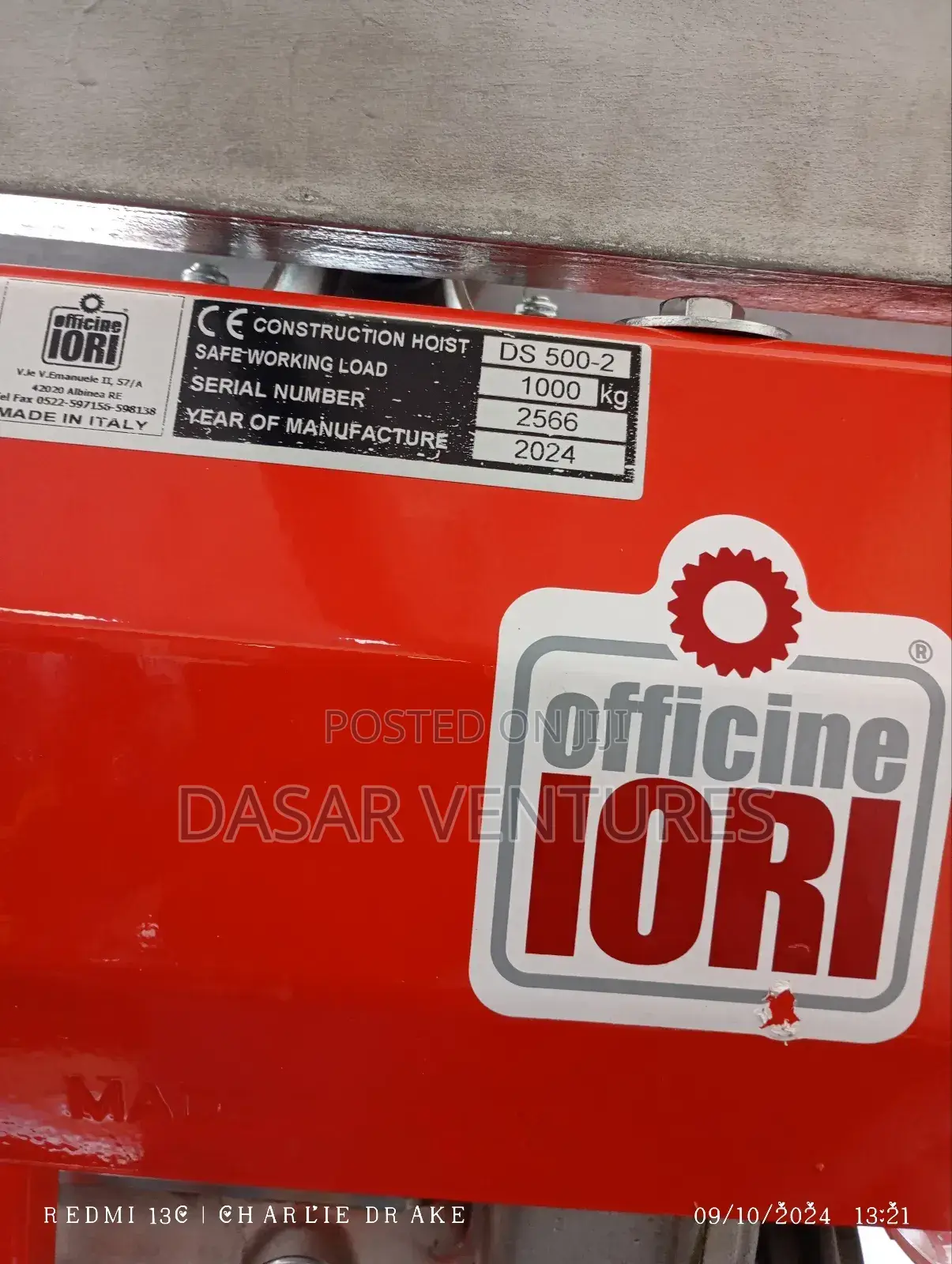 Ds 500-2 Concrete Hoist Iori Italy, Honda Engine Gx270