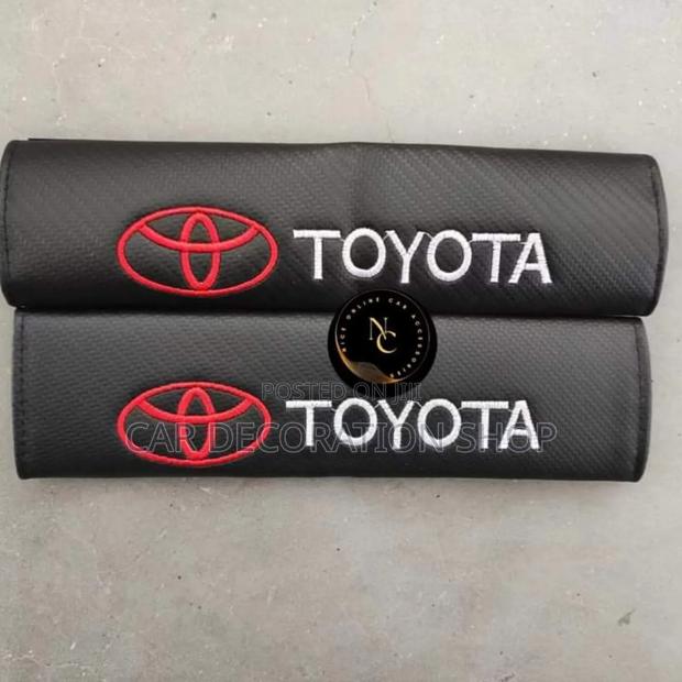 2pcs Toyota Branded Black Leather Safety Belt Pad Covers