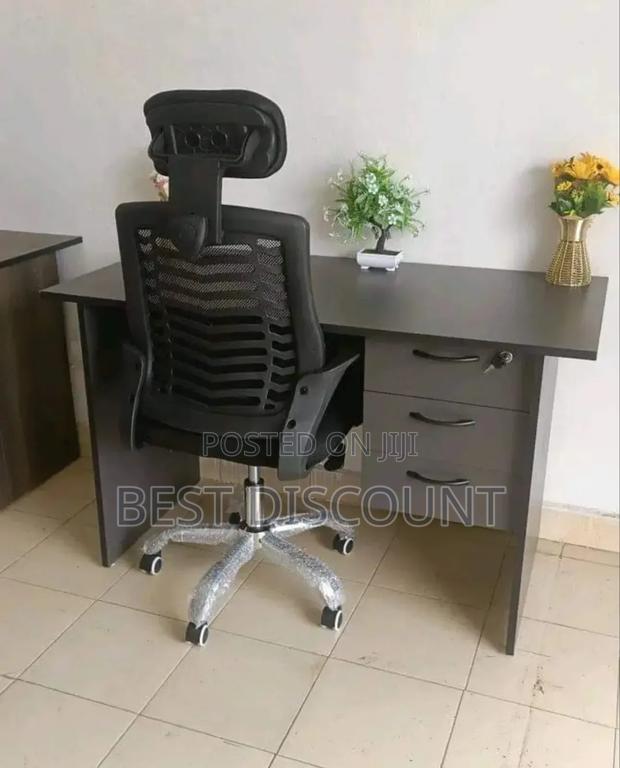 Gray Study Table and Headrest Office Chair (4fts) - main view