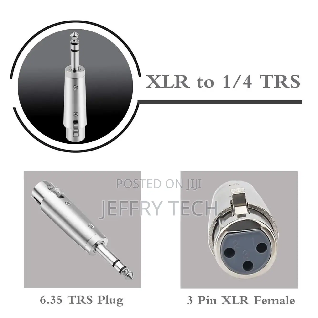 Jack 6.35 Stereo Adapter Male to XLR 3 Pin Female TRS-