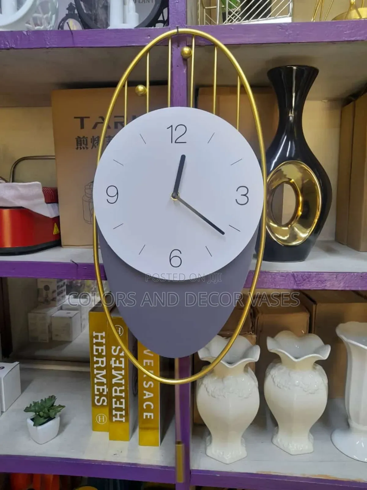 Beautiful Grey,Gold and White Wall Clock