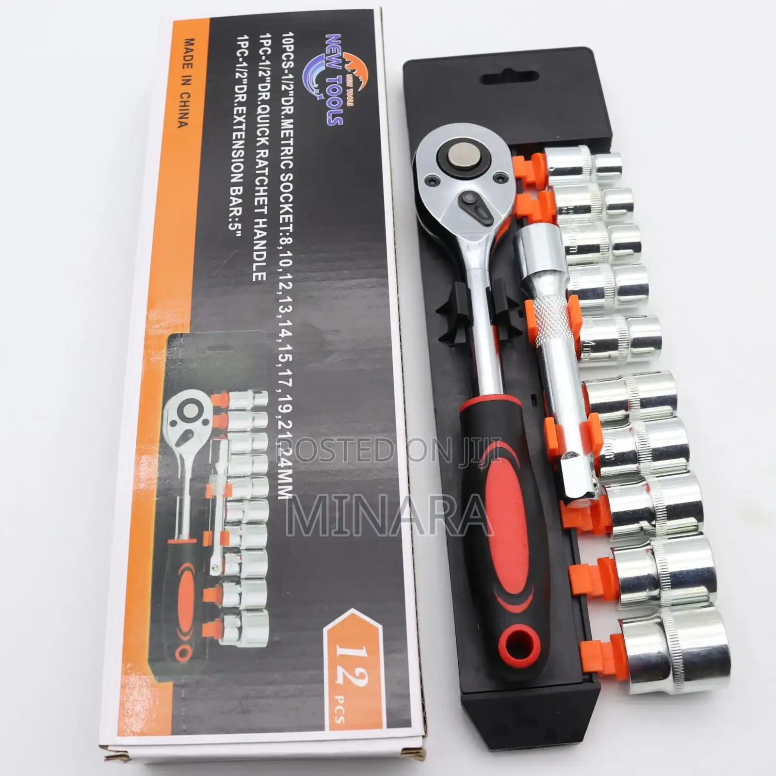 12 Pcs, 1/2" Drive, Socket Wrench Set, 8-24mm