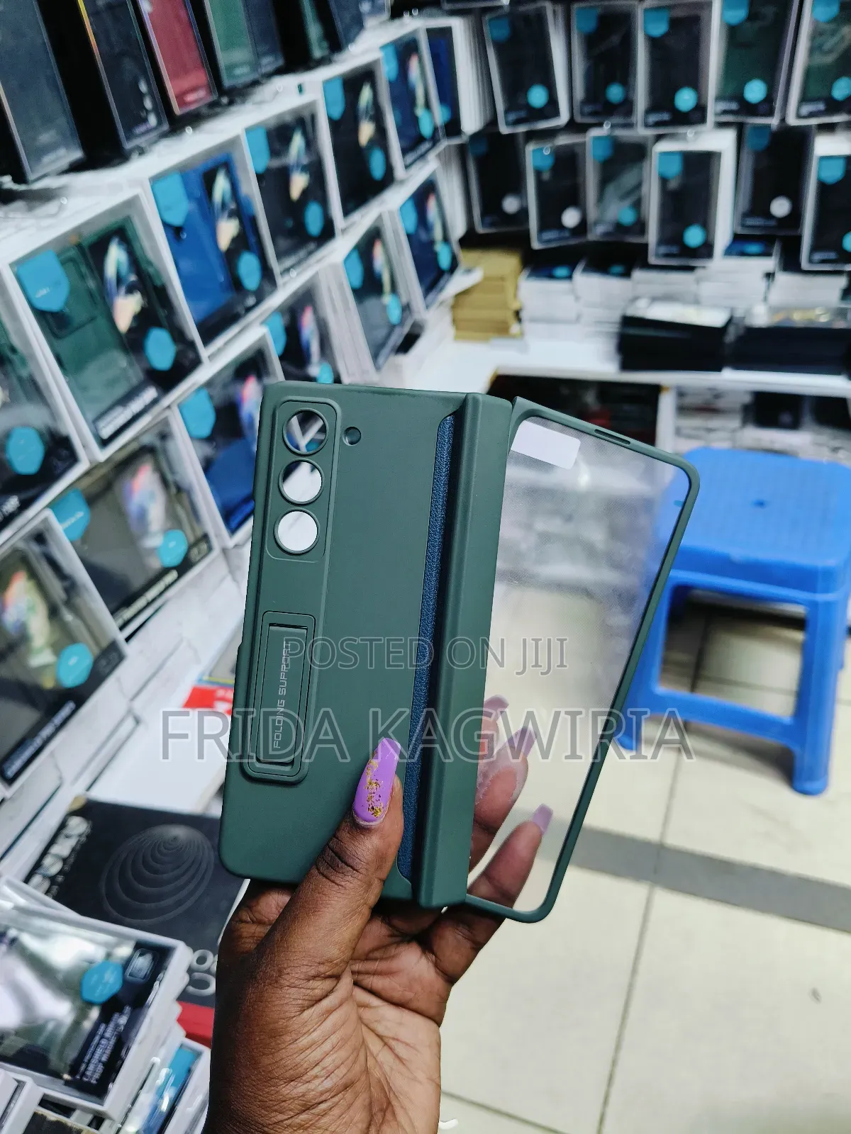 Samsung Fold5 Green Back Case With Front Protector and Stand