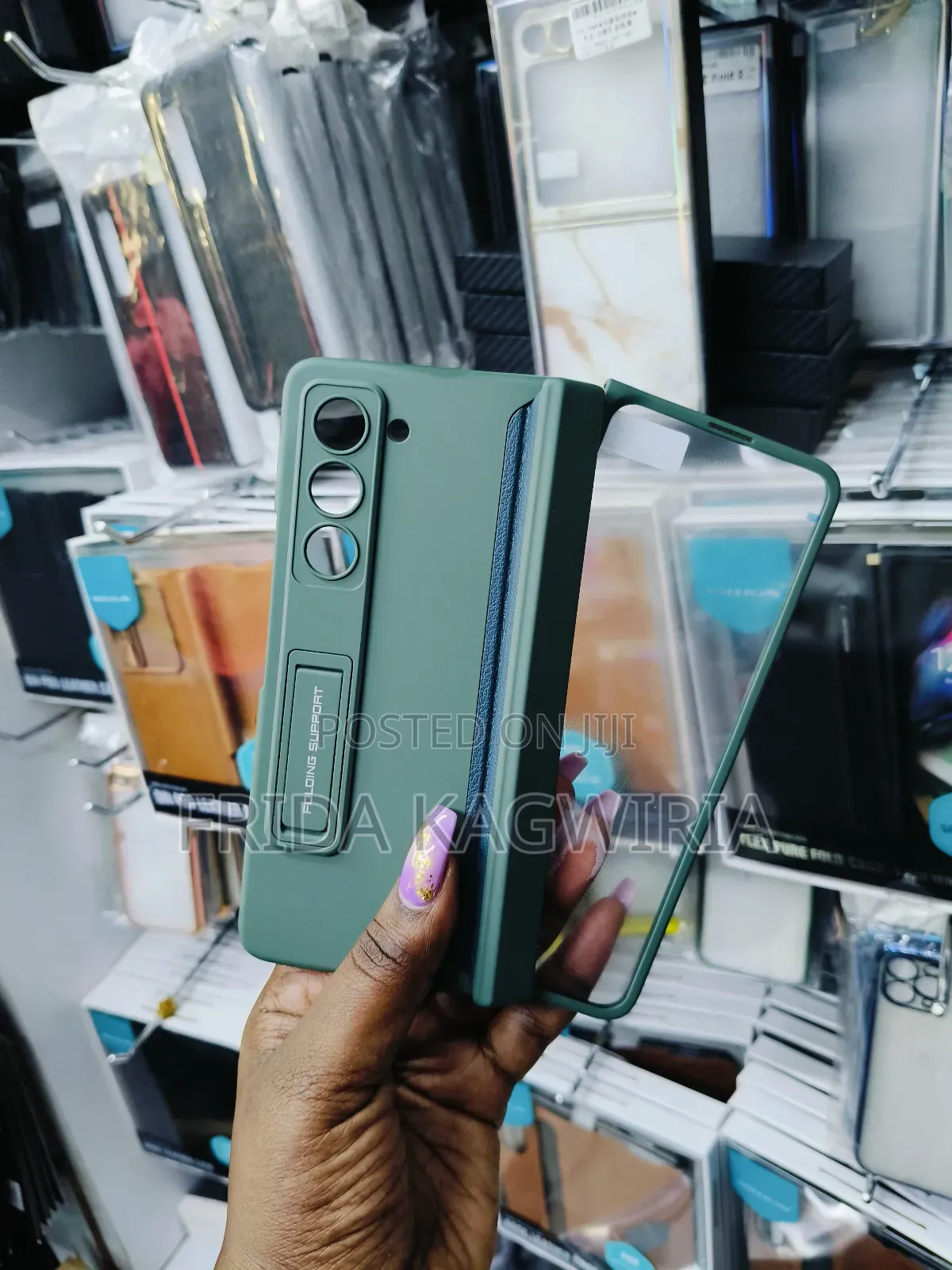 Samsung Fold5 Green Back Case With Front Protector and Stand