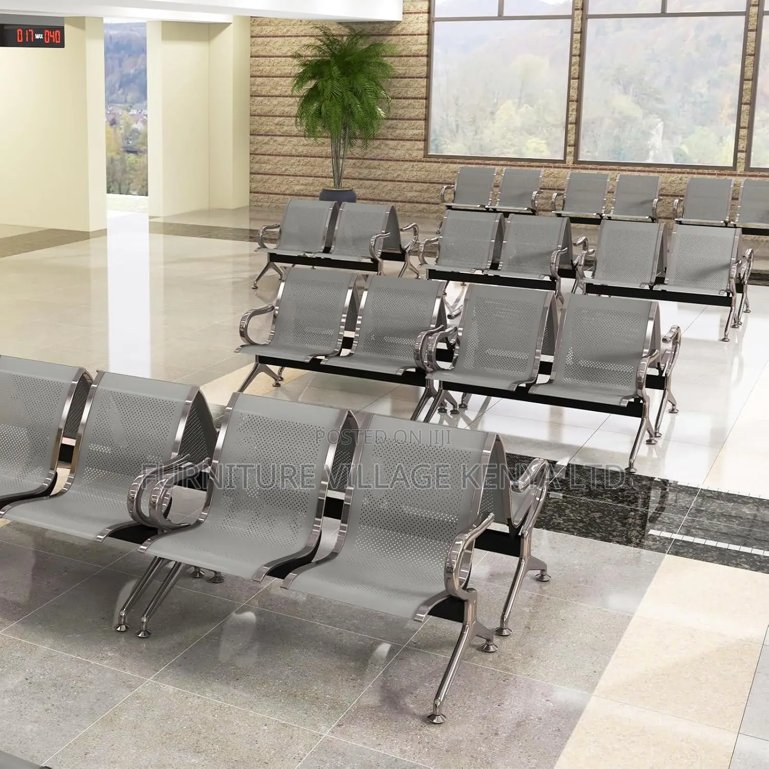 2-Seater Silver Office Waiting Room Bench, Guest Chairs