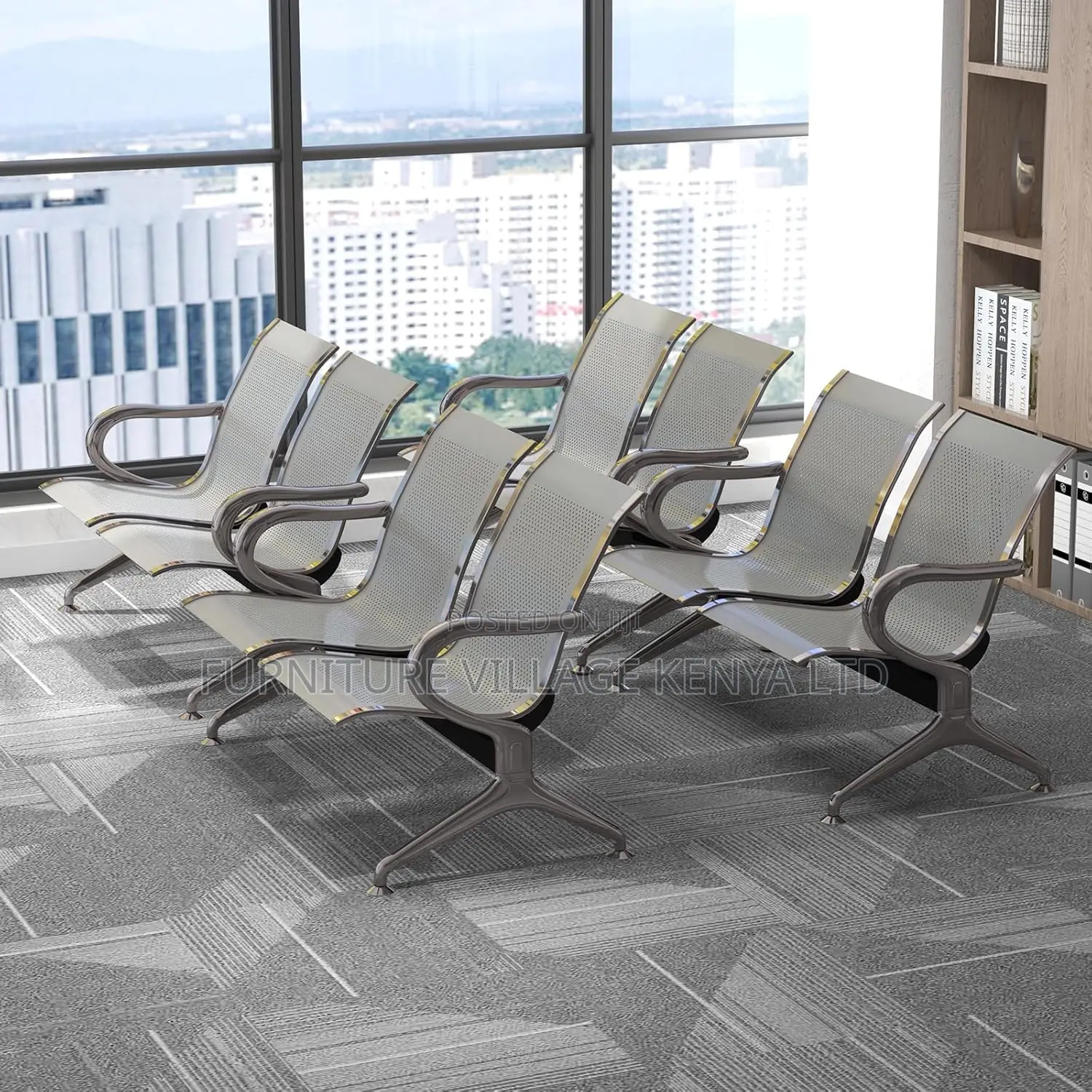 2-Seater Silver Office Waiting Room Bench, Guest Chairs