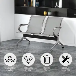 2-Seater Silver Office Waiting Room Bench, Guest Chairs