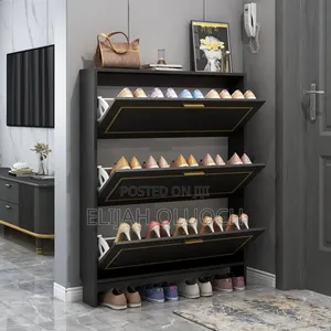 Modern 3tier Black Bucket Flip Shoe Cabinet