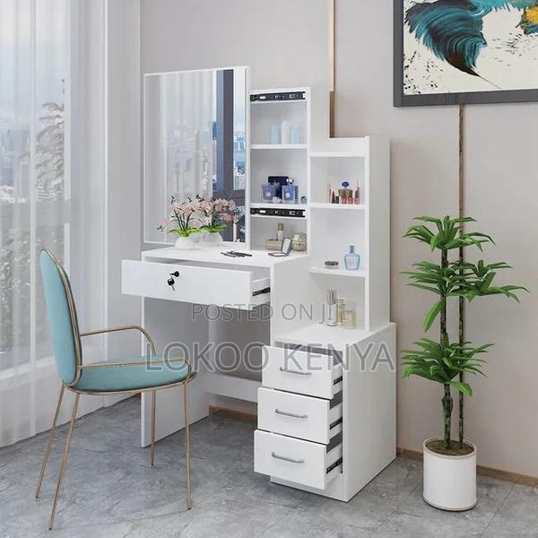 Dressers: White Wooden Dressing Table With Stool