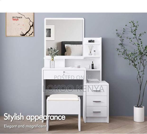 Dressers: White Wooden Dressing Table With Stool - thumbnail 4