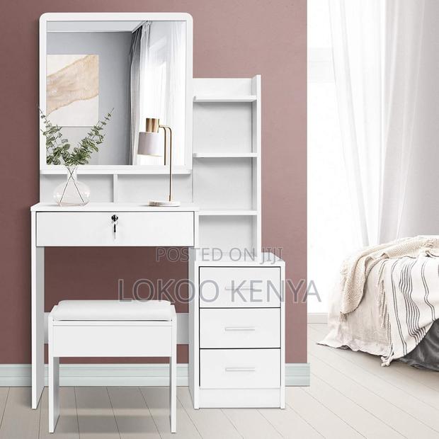 Dressers: White Wooden Dressing Table With Stool - thumbnail 6