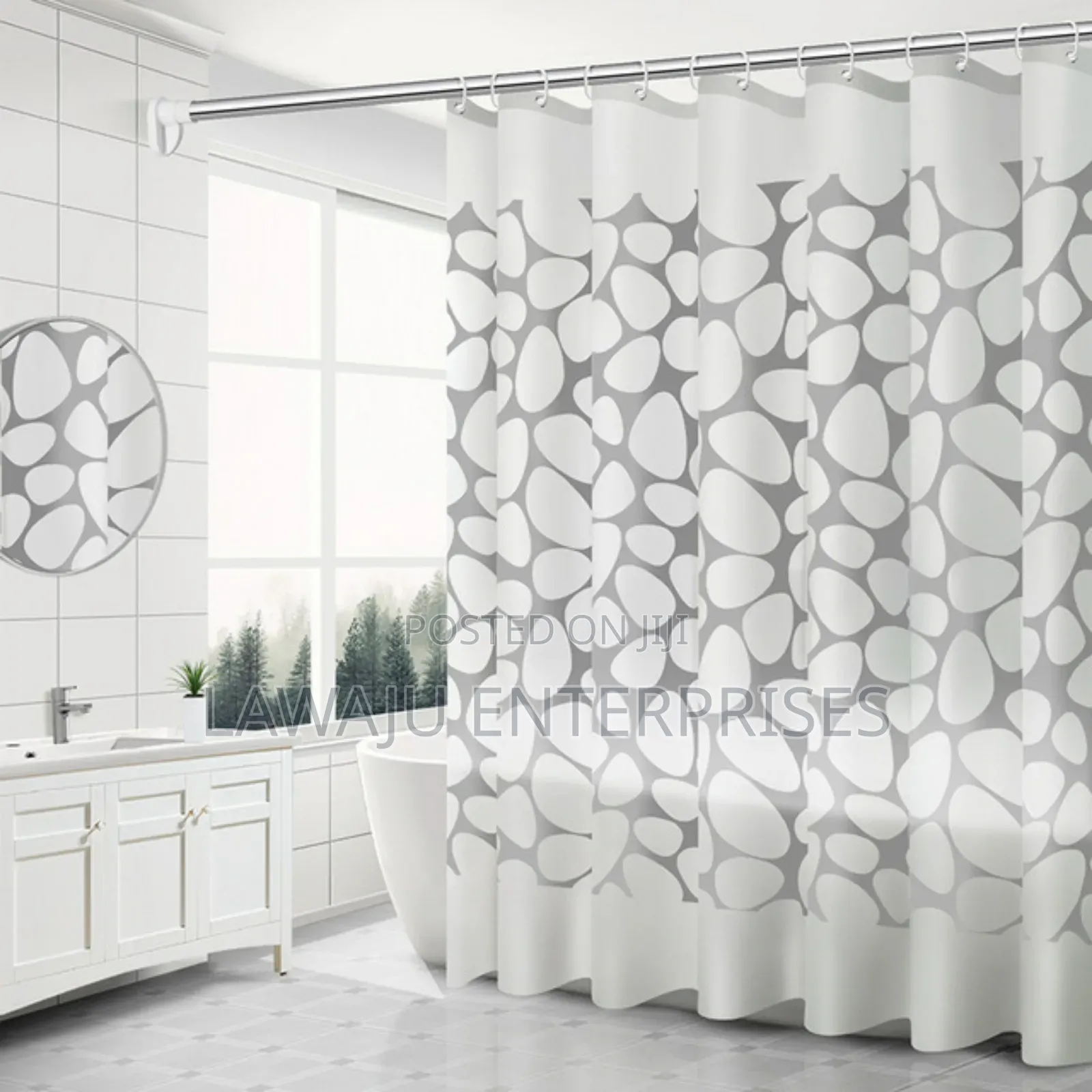 White Patterned PVC Shower Curtain