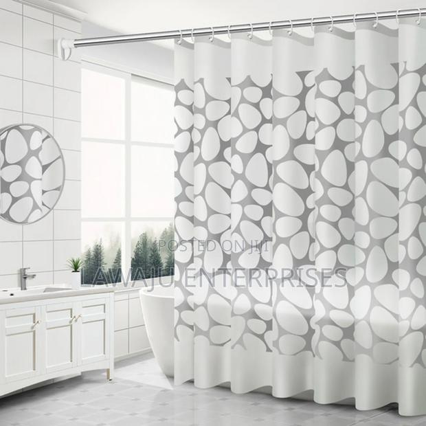 White Patterned PVC Shower Curtain - thumbnail 2