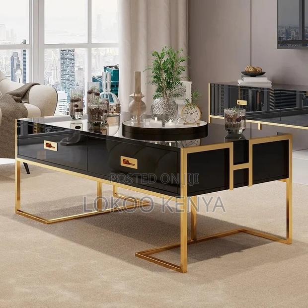 Coffee Table: Black Tempered Glass Top Coffee Table - thumbnail 2