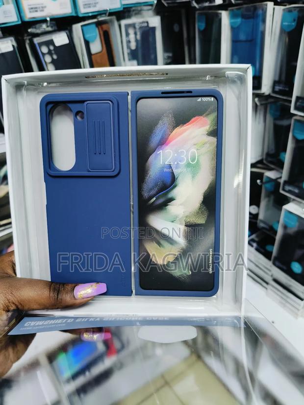 Blue Nilkin Silicone Camshield Case For Samsung Fold 5
