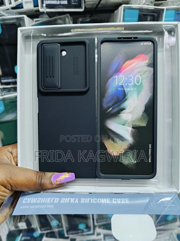 Black Nilkin Silicone Camshield Case For Samsung Fold 5 - main view