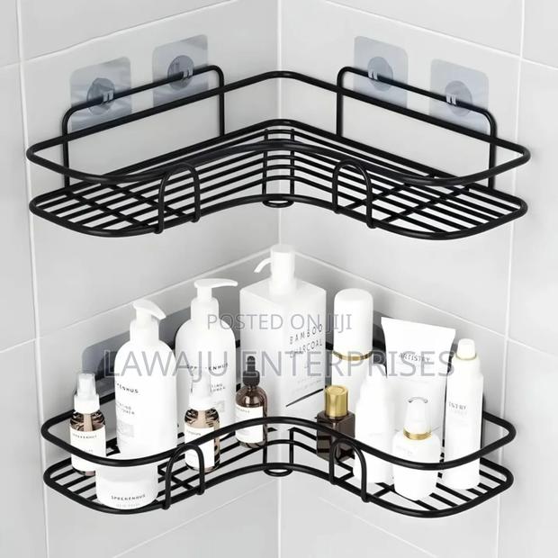 Black Wrought Iron Bathroom Corner Shelf - main view