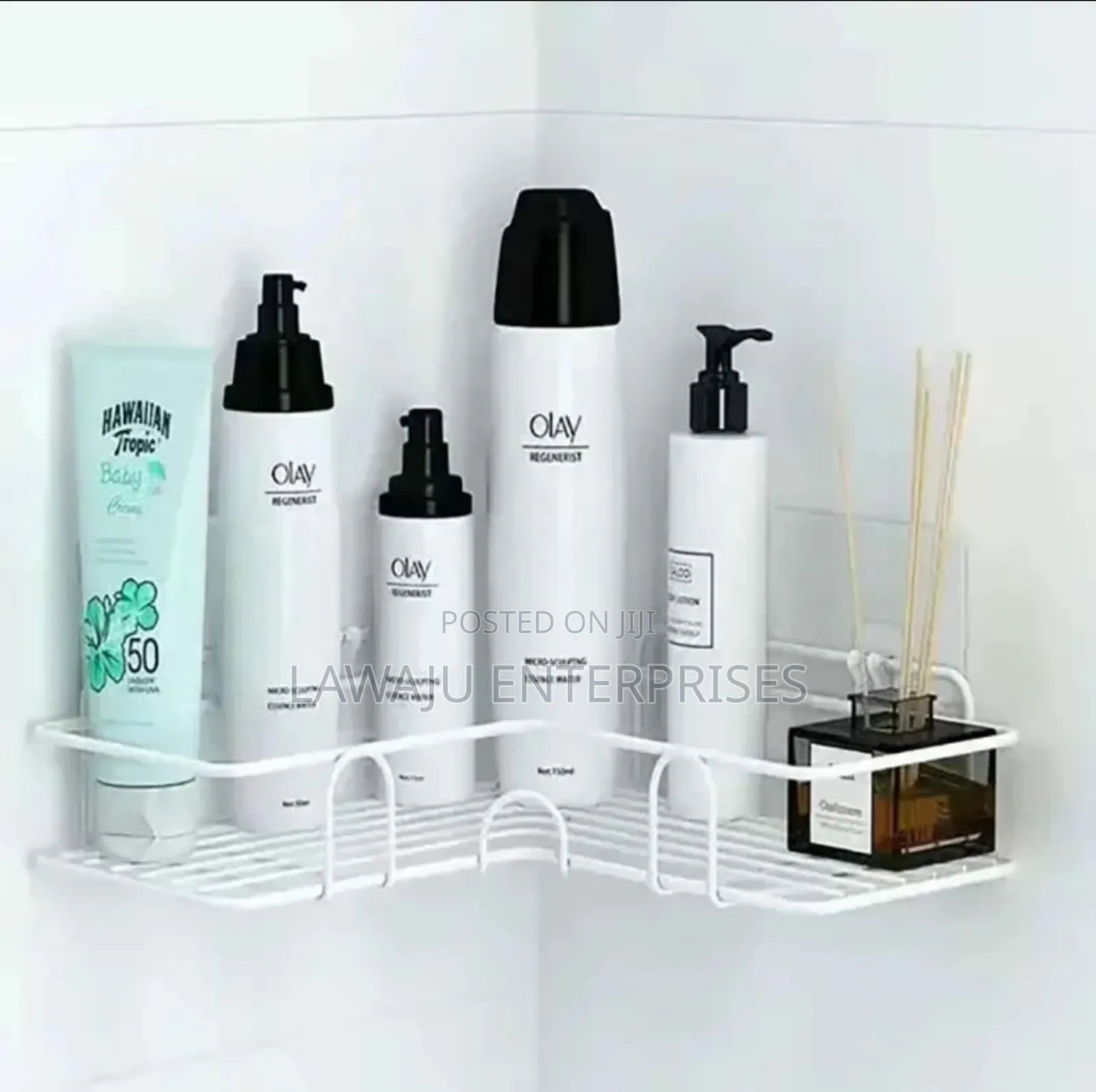 White Wrought Iron Corner Bathroom Shelf