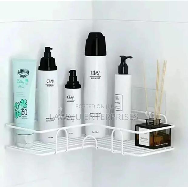 White Wrought Iron Corner Bathroom Shelf