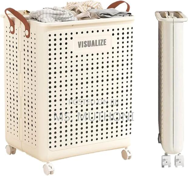 Foldable Multipurpose Hamper Basket With Wheels - thumbnail 3