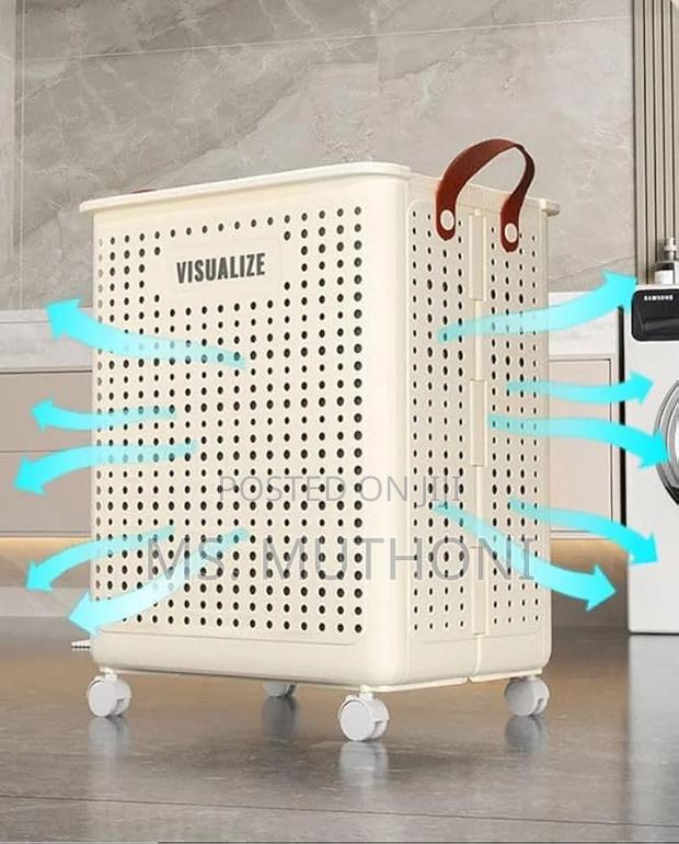 Foldable Multipurpose Hamper Basket With Wheels - thumbnail 5