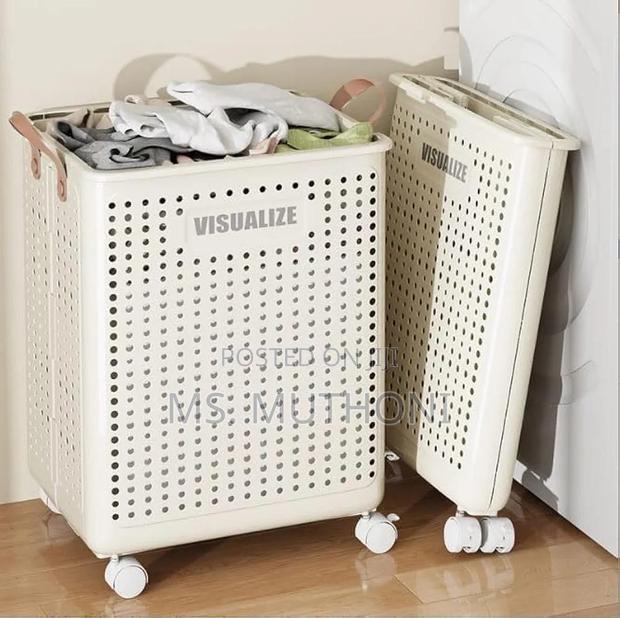 Foldable Multipurpose Hamper Basket With Wheels - thumbnail 2