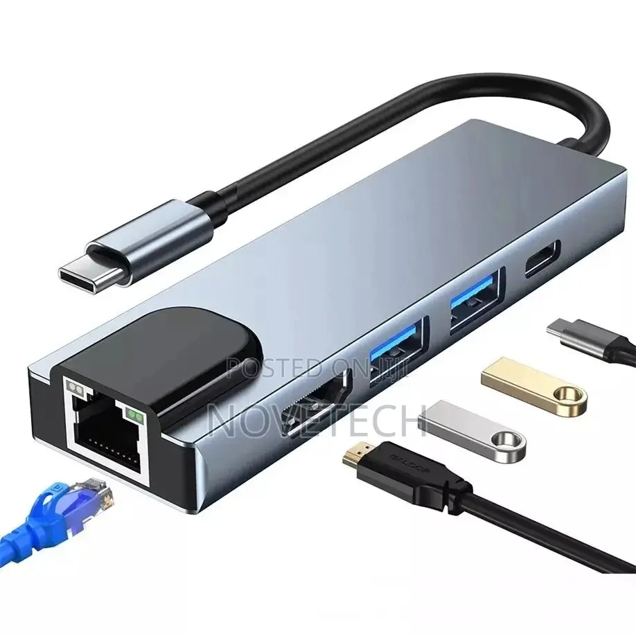 5in1 USB C Hub to HDMI Lan Rj45 Ethernet 2 USB 3.0