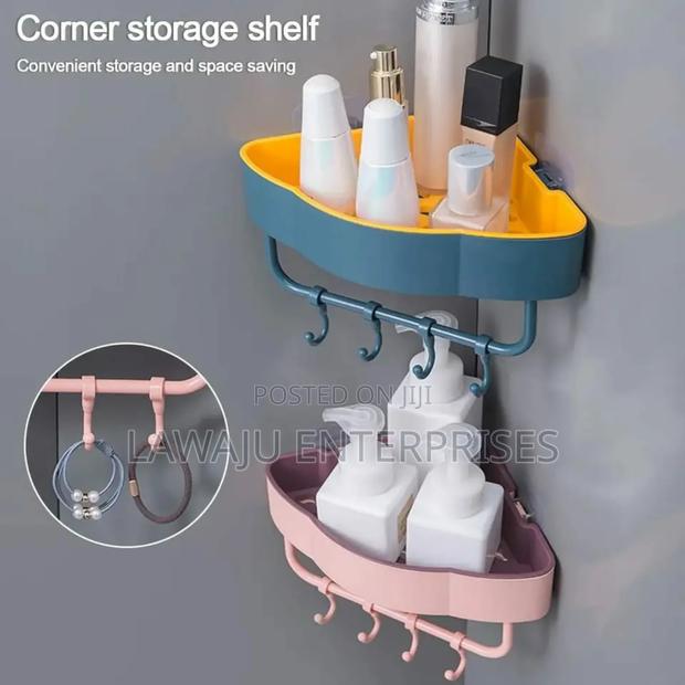 Corner Storage Shelf With Hooks - main view