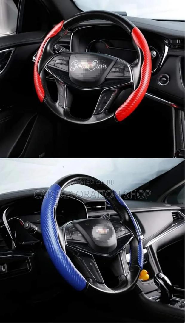2pc Red/Blue Carbon Finish Steering Covers - main view