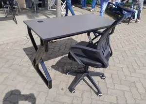 Metallic Stands Office Desk and Mesh Chair