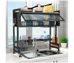 Over the Sink Kitchen Dish Drying Rack With Glass Lid
