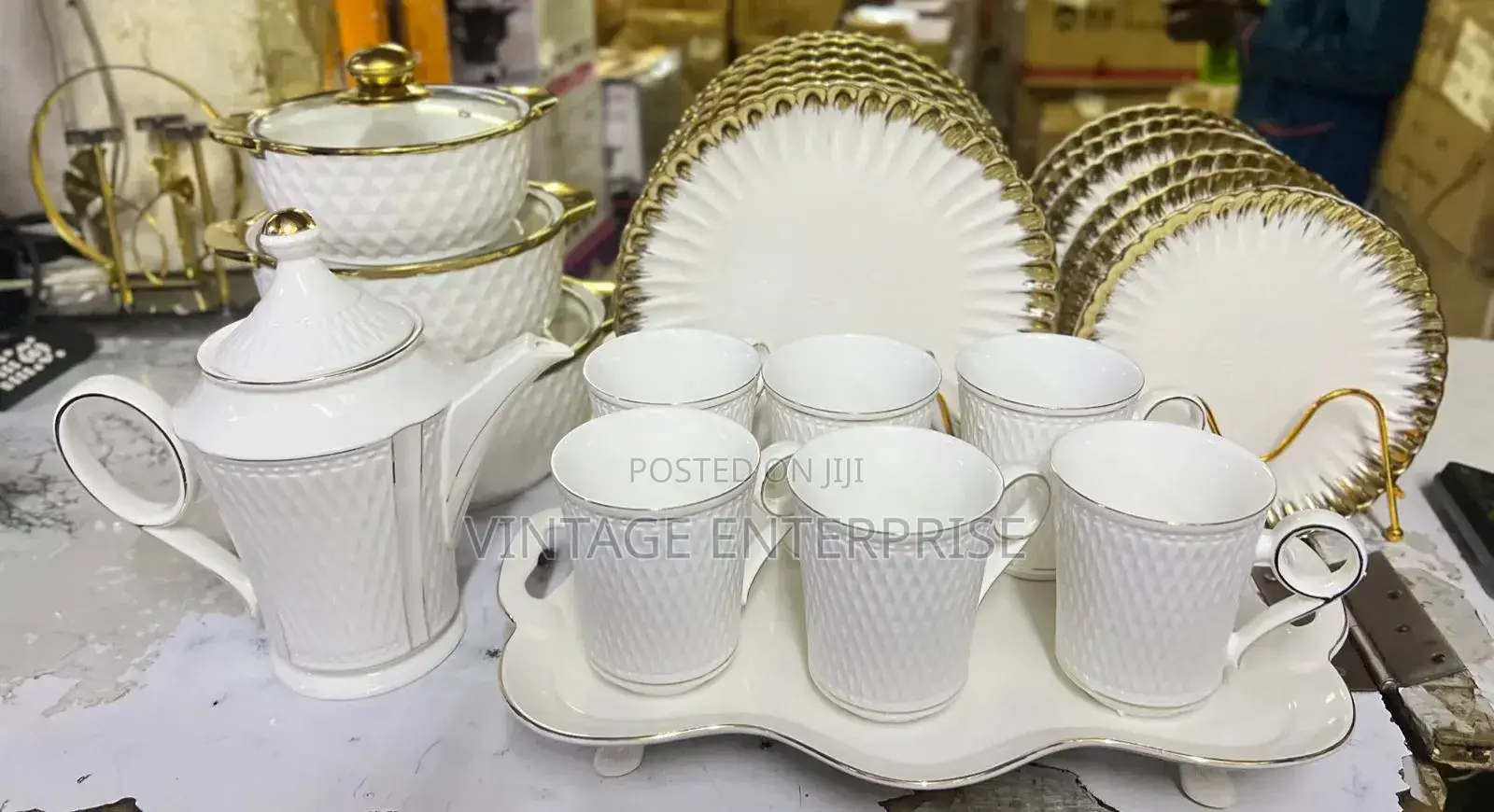 23pcs Gold Ring Dinner Set Ceramic
