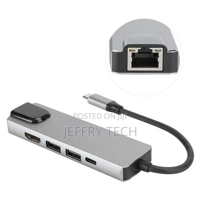 5 in 1 Usb C Hub Type C to Hdmi-Compatible Adapter Rj45 N