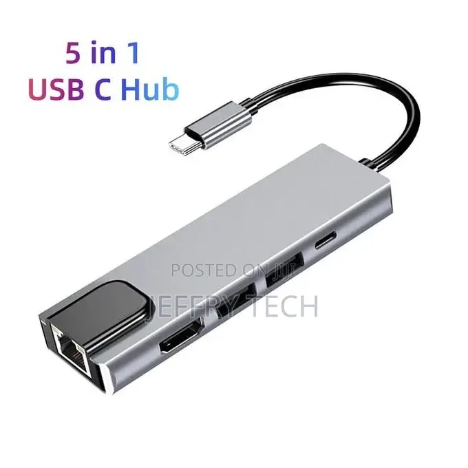 Usb C 5in1 Hub Type-C Thunder-Bolt3 to Usb3.0 HDTV 100mbp