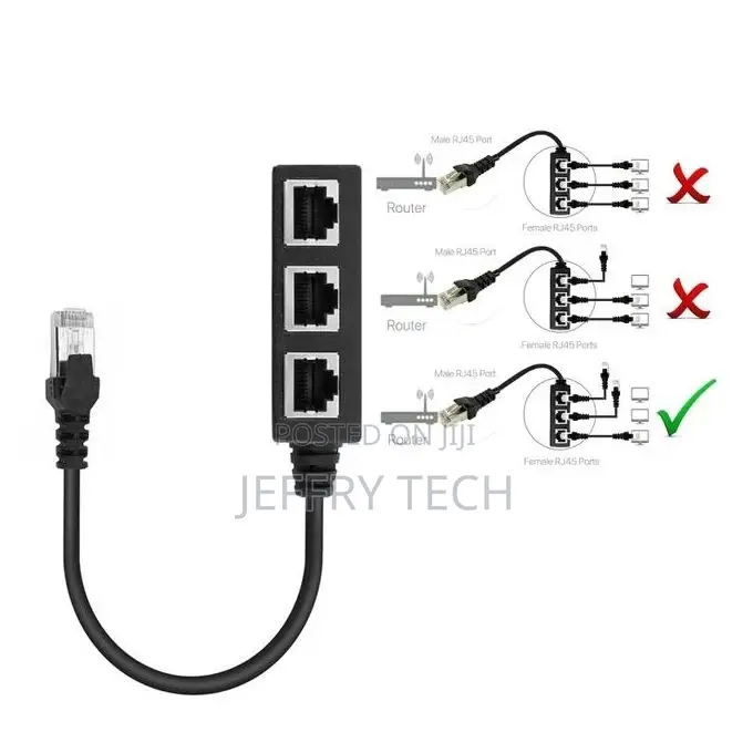 Rj45 1 Male to 3 Female or Three Female Ethernet Splitter So