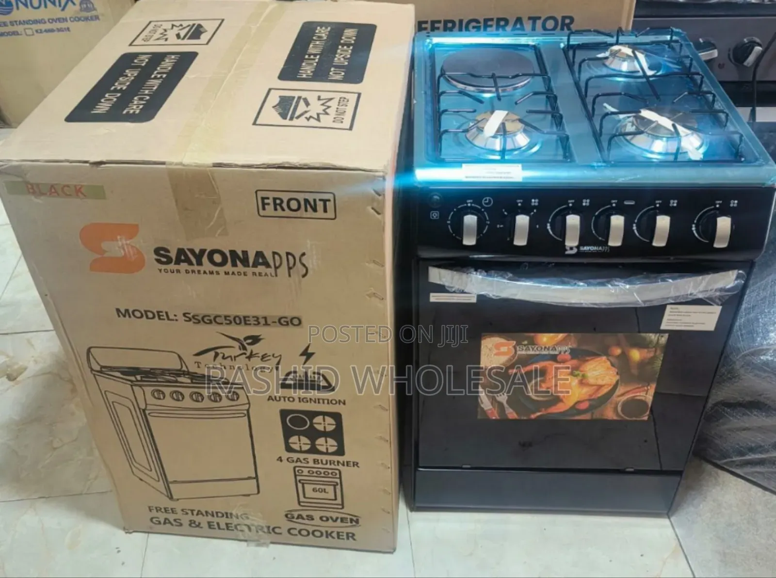 Cooker Black Sayona 3+1 Gas Oven.