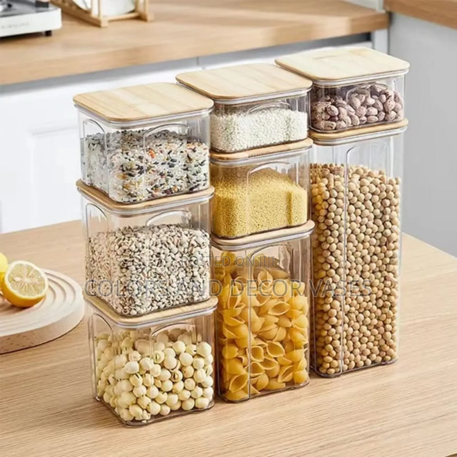 8pcs Airtight Transparent Acrylic Cerealcontainer/Bamboo Lid
