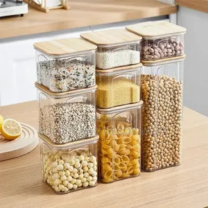 8pcs Airtight Transparent Acrylic Cerealcontainer/Bamboo Lid