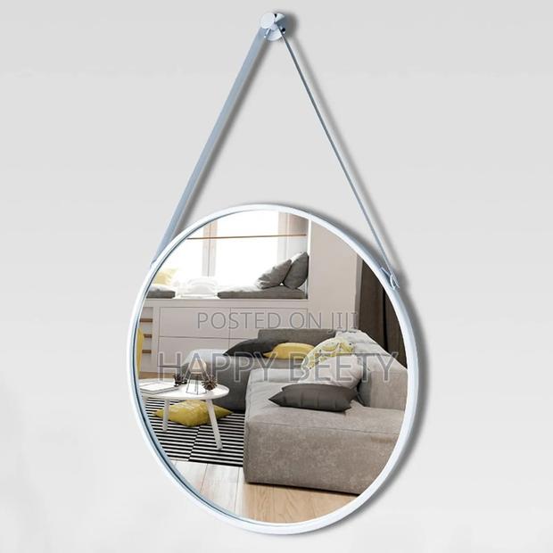*Round Hanging Mirror With Strap Decorative Wall Mirror 60cm - thumbnail 2
