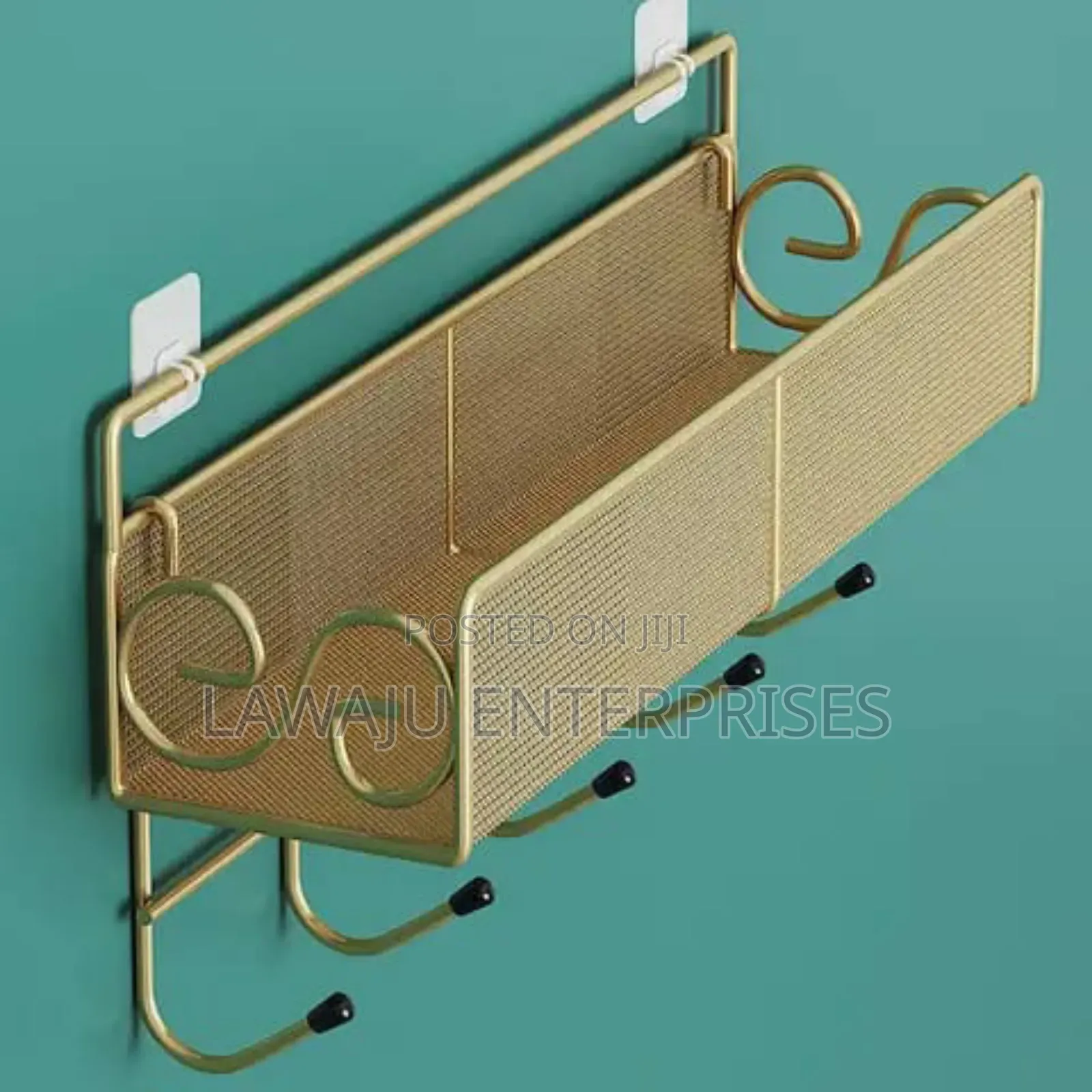 Self Adhesive Gold Mesh Rack With Hooks