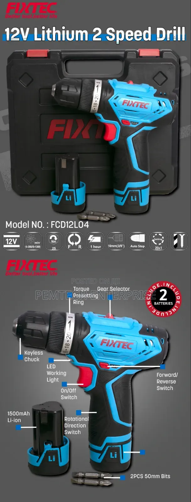12V Cordless Electric Drill