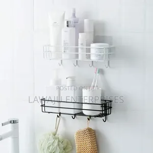 Metallic Bathroom Shelf With Hooks