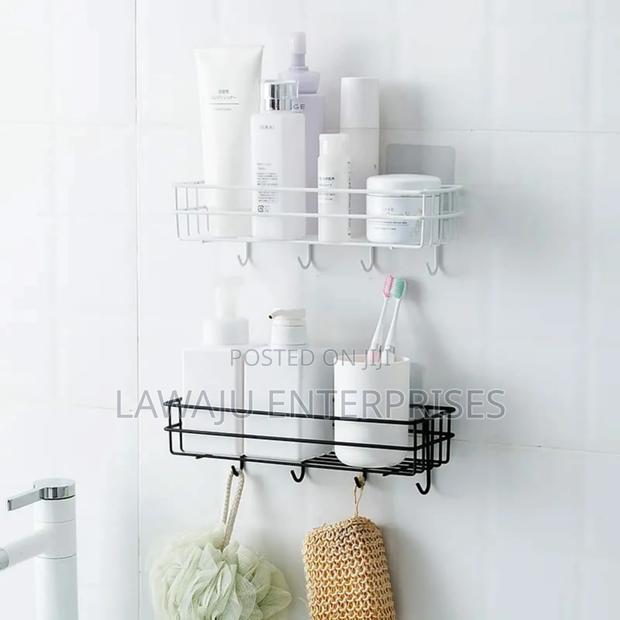 Metallic Bathroom Shelf With Hooks - main view