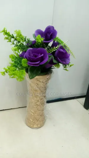 Gold Plastic Vase With Flowers