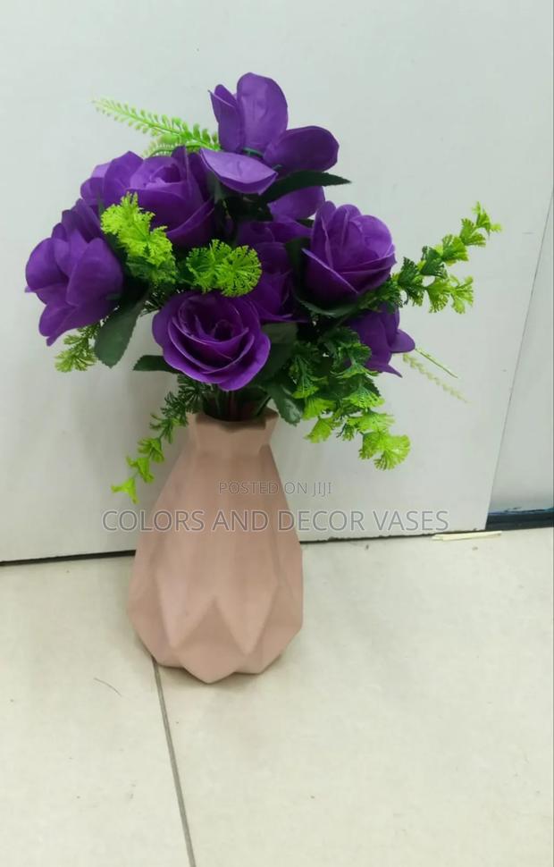 Purple Artificial Flowers With Vases - main view
