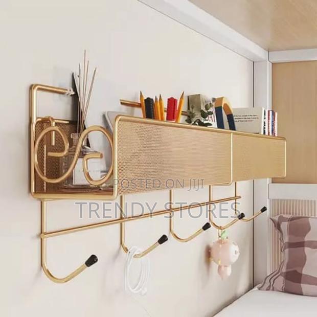Gold Mesh Bathroom Rack With Hooks - main view