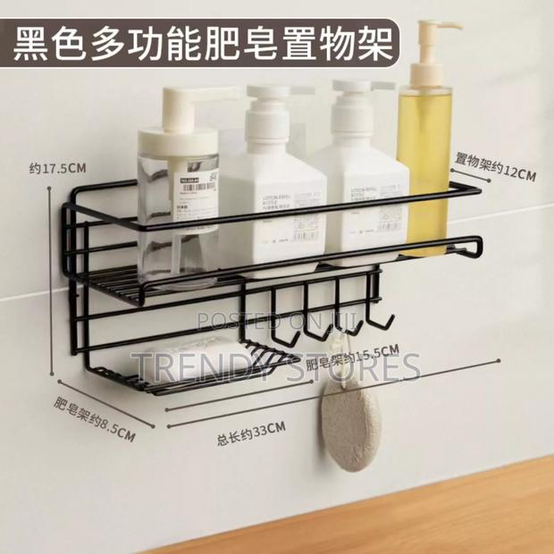 Black Metallic Bathroom Rack With Hooks - main view