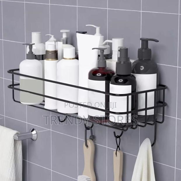 Black Bathroom Shelf With Hooks - main view