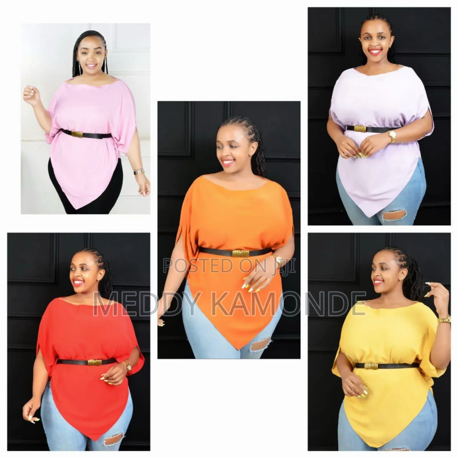 Belted Tops,White,Red